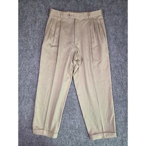 VIntage Slates Dress Pants Mens 32x27 Tan Pleated‎ Cuffed Microfiber Levis USA